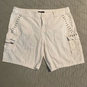 New York & Company White Cargo Shorts with Studded Detail